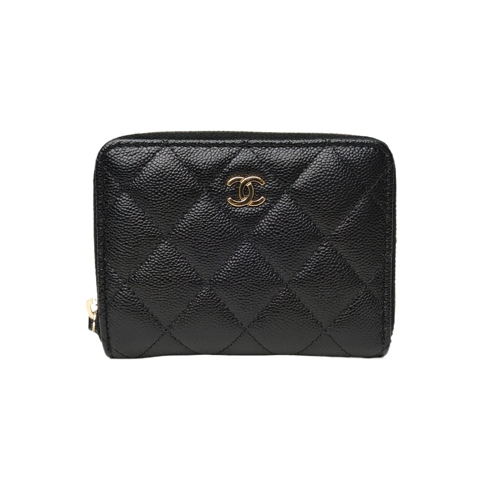 Chanel Black Quilted Leather Zip Card Holder