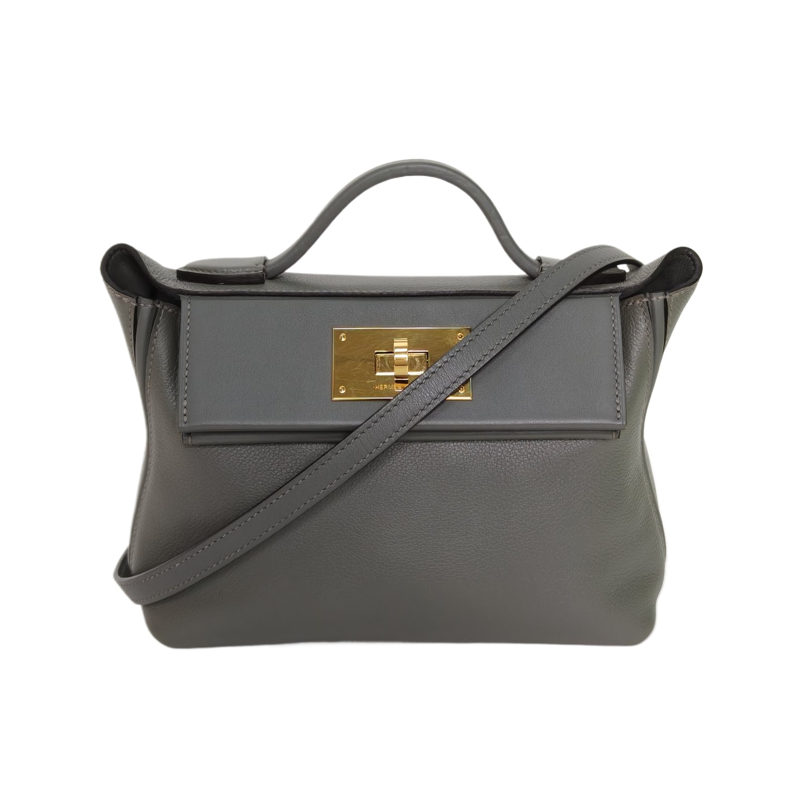 Hermès 2424 Mini 21 Bag in Gris Perle Evercolor and Swift Leather