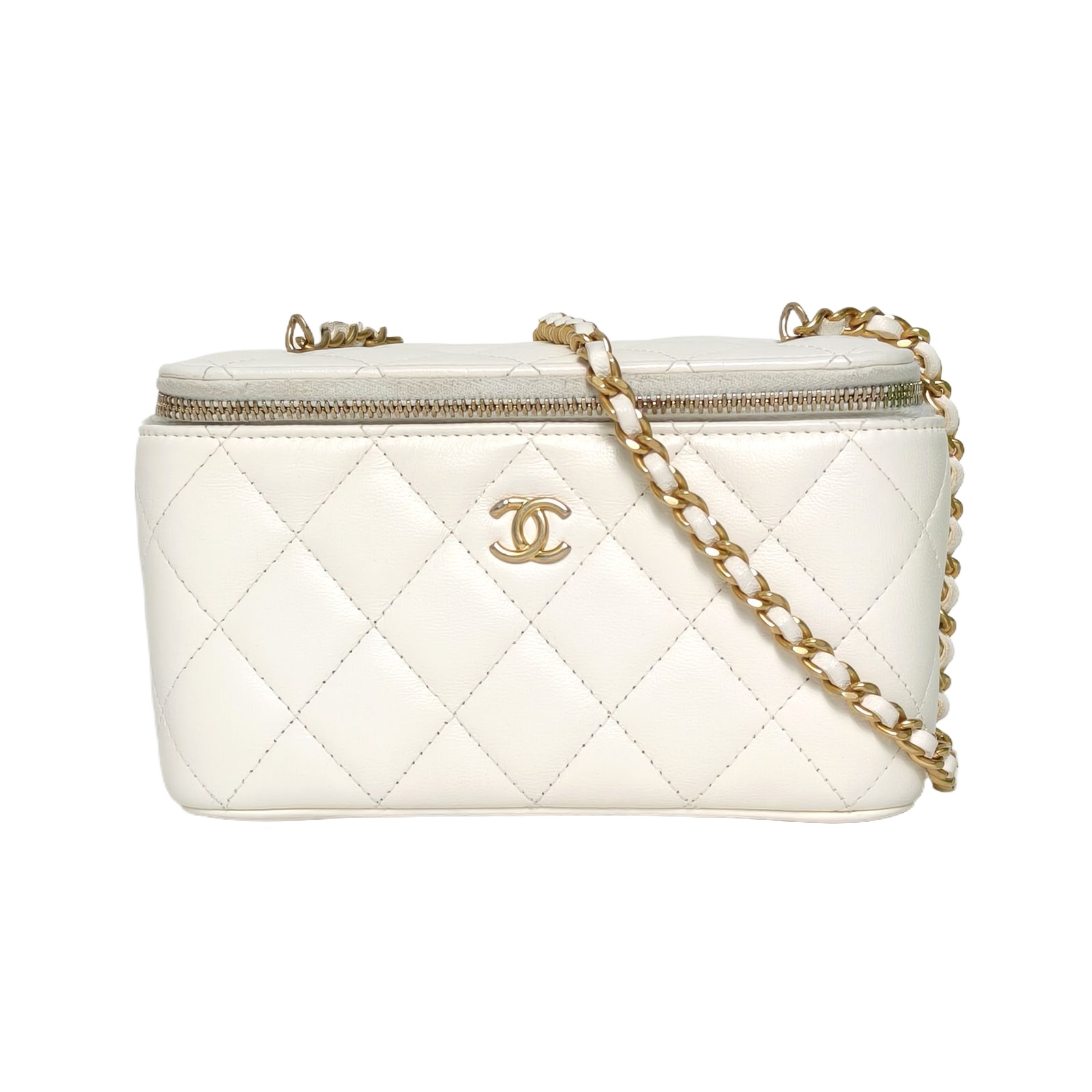 Chanel Long Vanity Case 16.5cm in White Quilted Leather