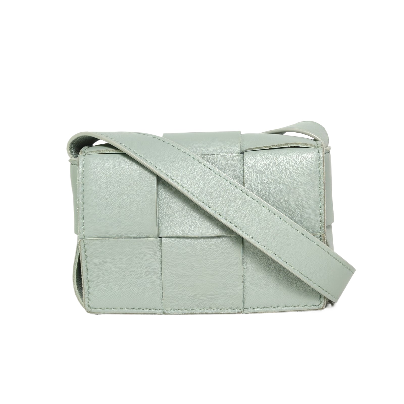 Bottega Veneta Cassette Mini 12 Bag in Light Green Leather
