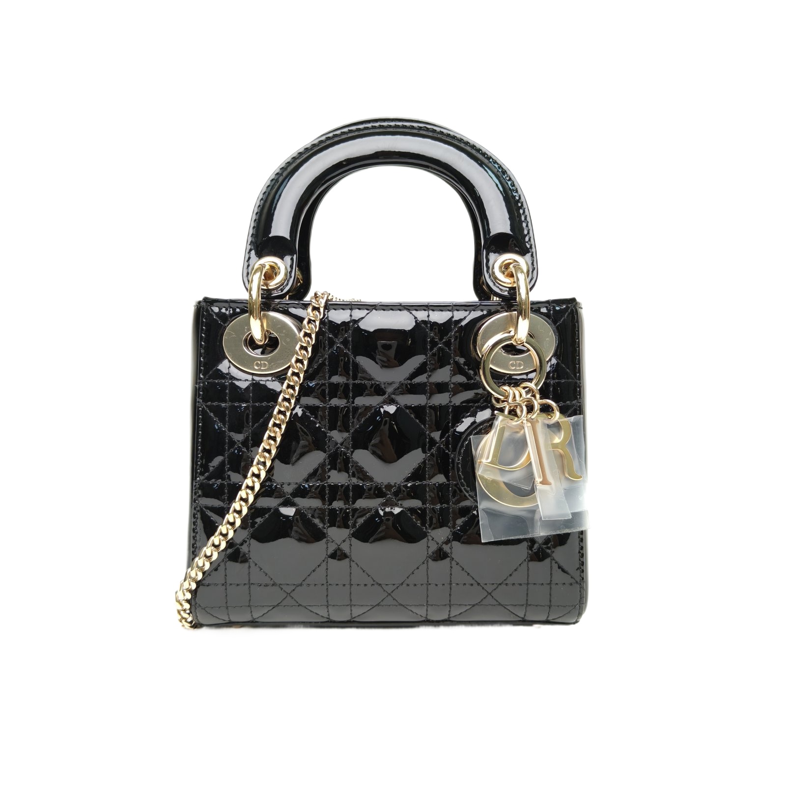 DIOR Lady Dior Small 3 Black Patent Leather Bag