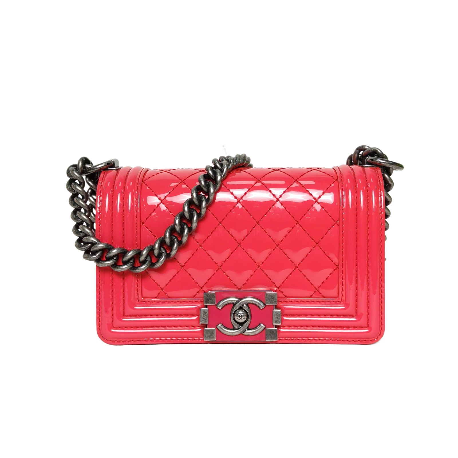 CHANEL Leboy Small 20.5cm Red Patent Leather Bag
