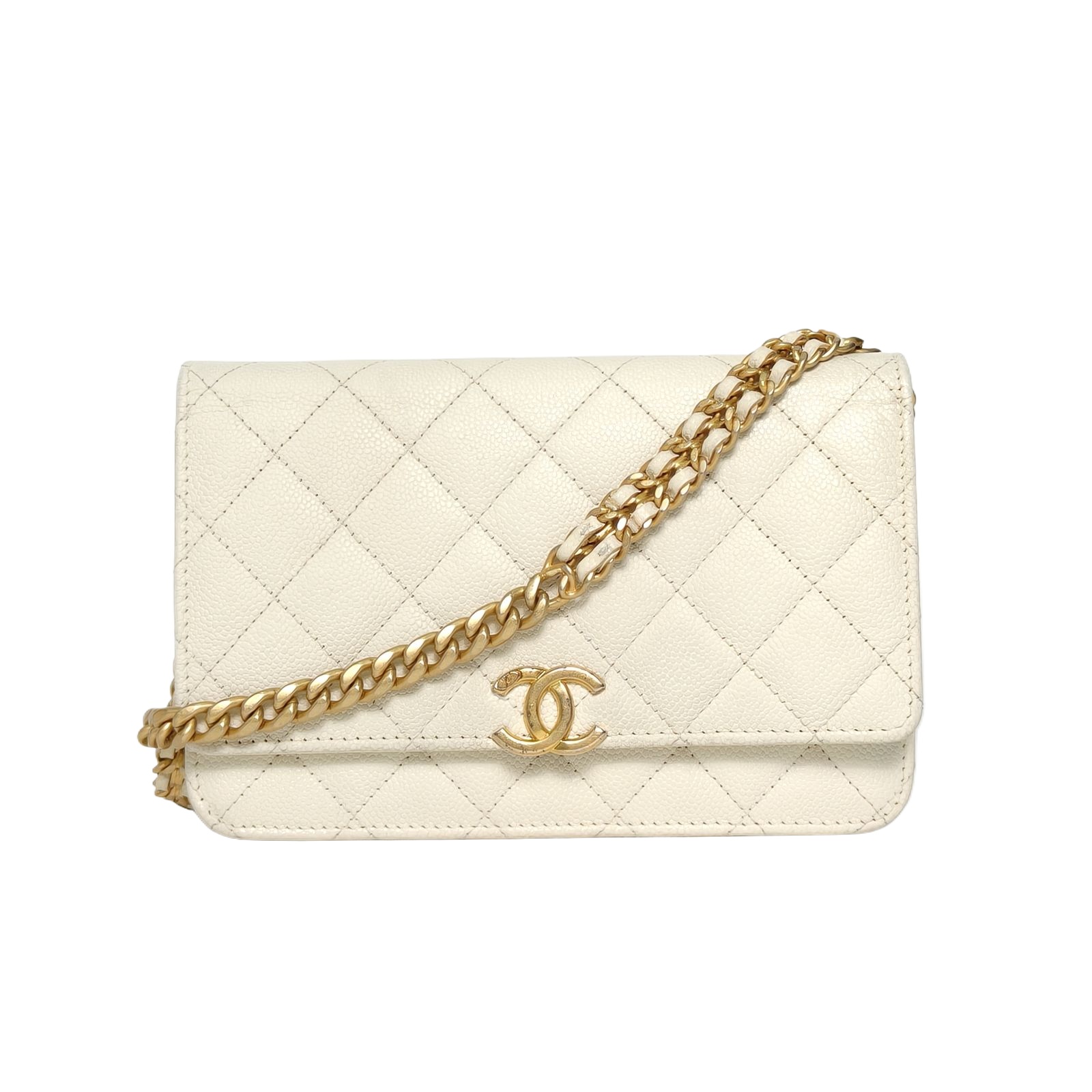 Chanel 22P CF WOC 19cm White Caviar Leather Wallet On Chain