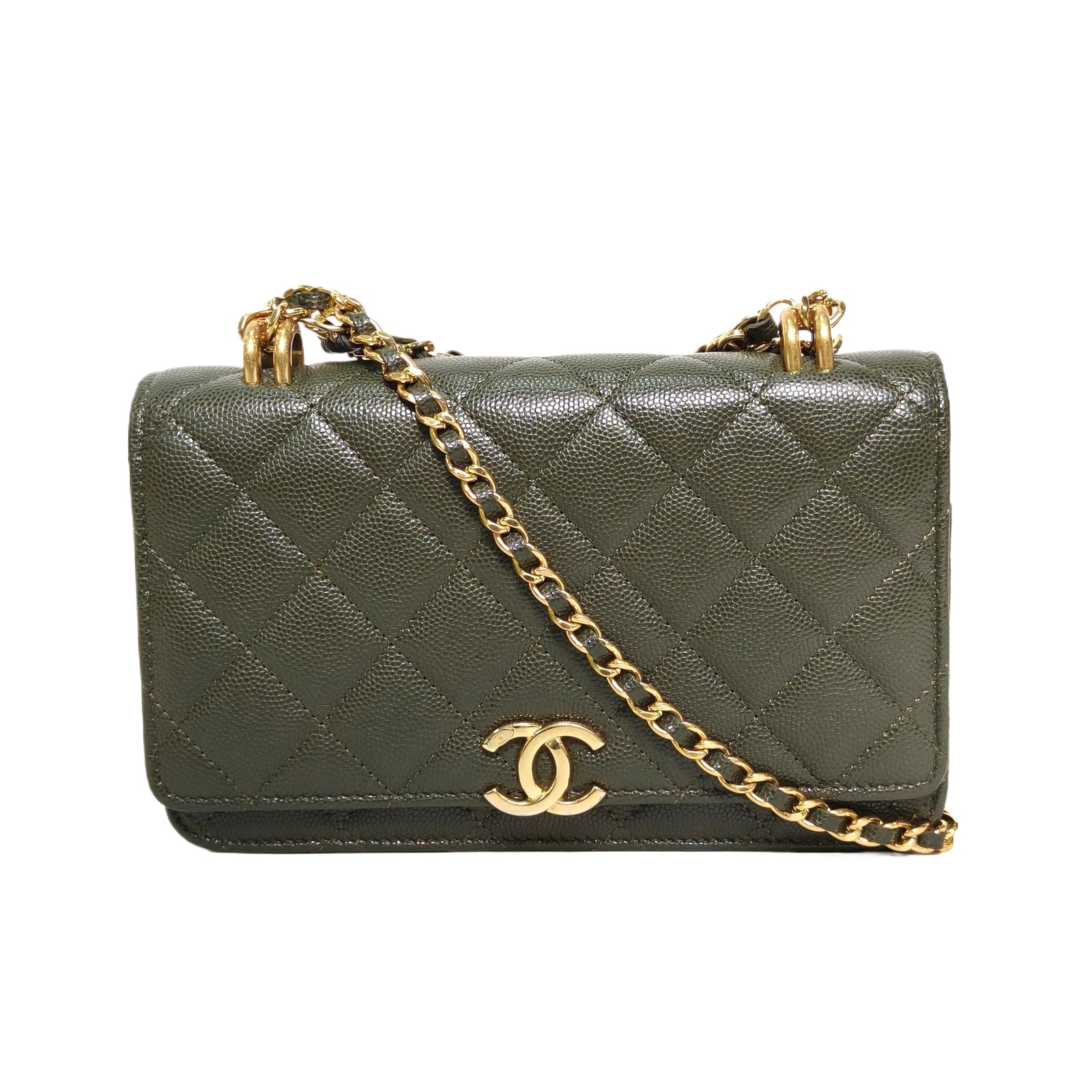 Chanel Handle CF WOC 19cm Green Caviar Leather Wallet On Chain