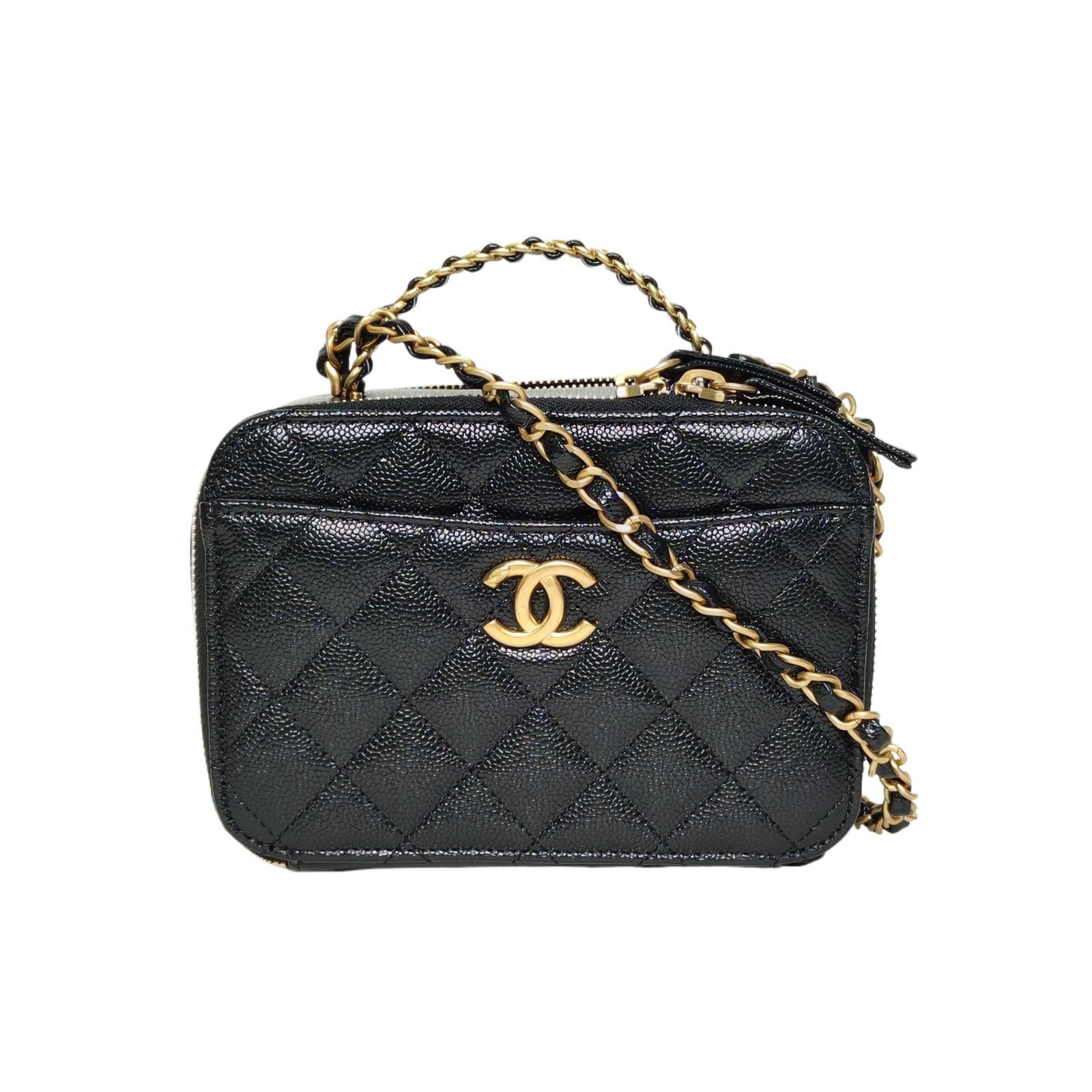 Chanel 22S Handle Camera Bag 16cm Black Caviar Leather Handbag