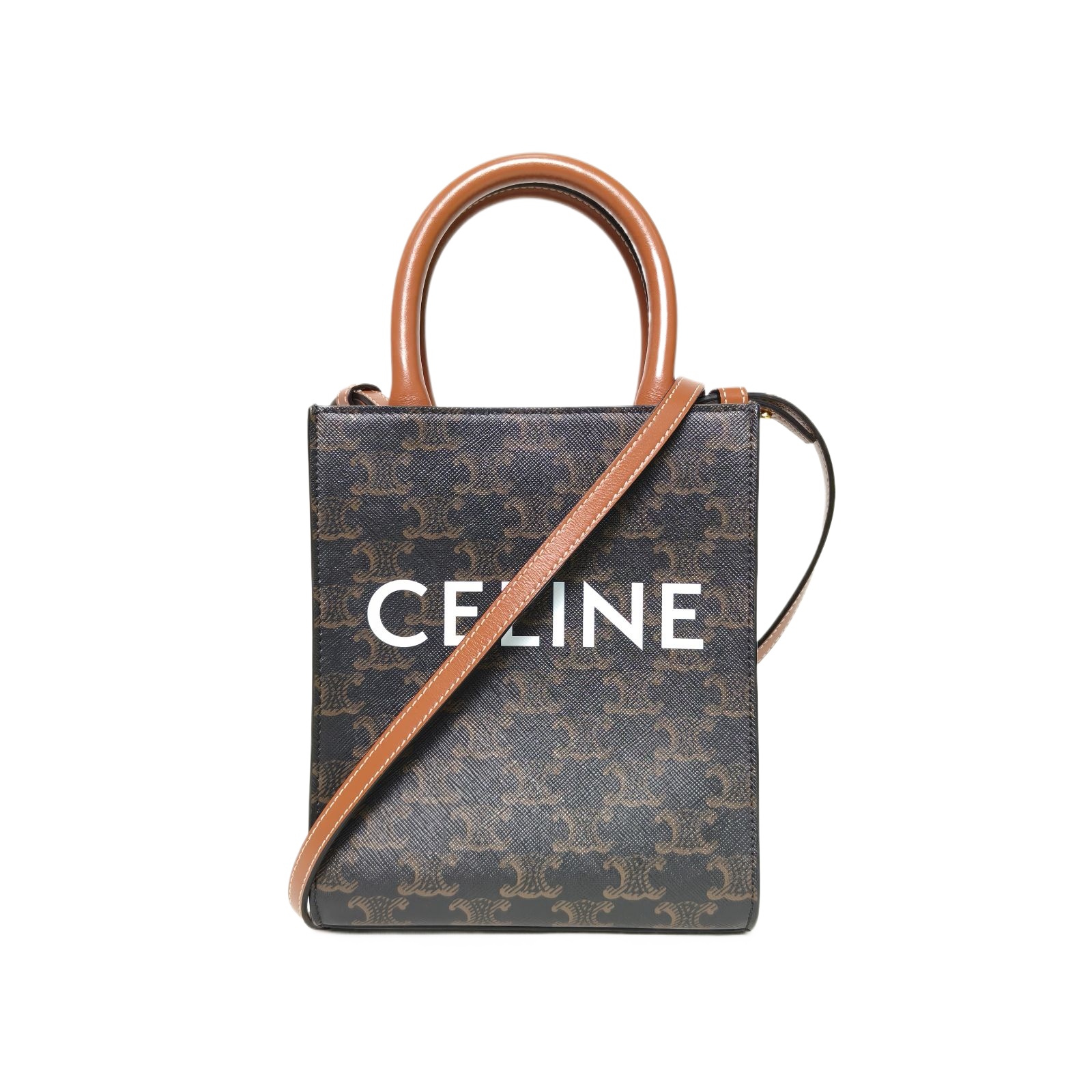 Celine Cabas Vertical Mini Brown Coated Canvas Tote Bag