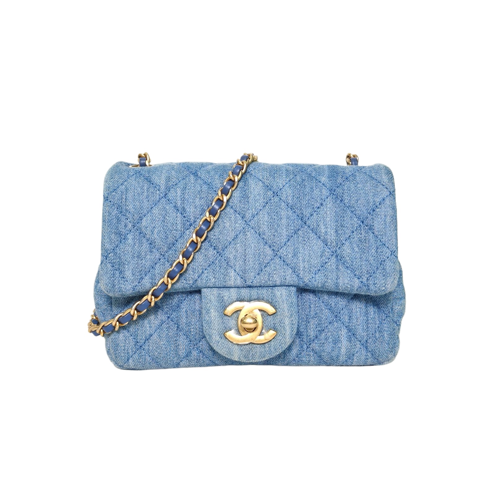 Chanel 22C CF Square Flap 17cm Denim Blue Denim Handbag
