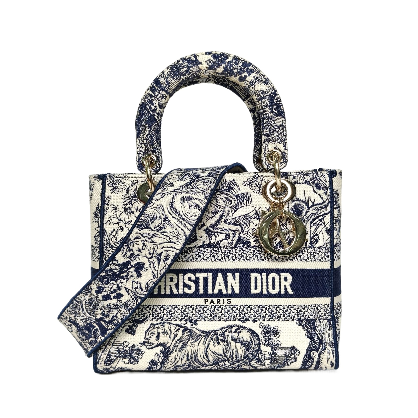 Dior Lady D-Lite Medium 24 Navy Blue Canvas Handbag