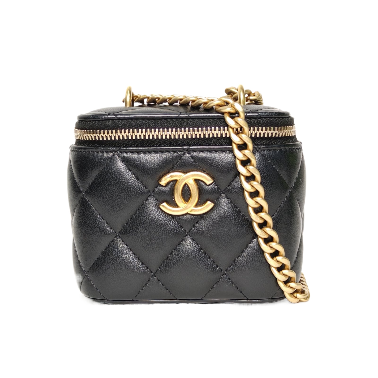 Chanel 23S Vanity Case 10cm Black Leather Handbag