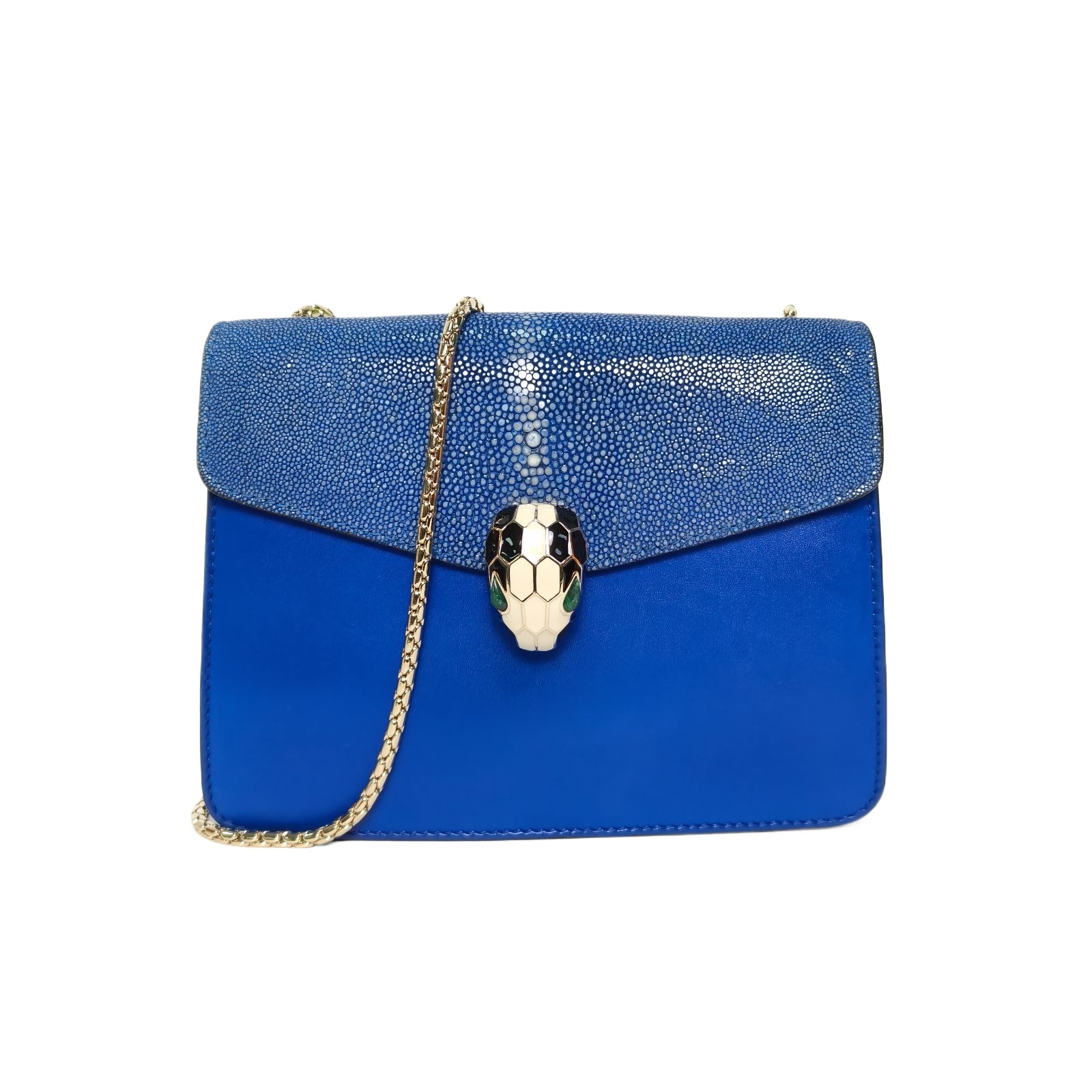 Bvlgari Serpenti Forever Square 20 Blue Leather Shoulder Bag
