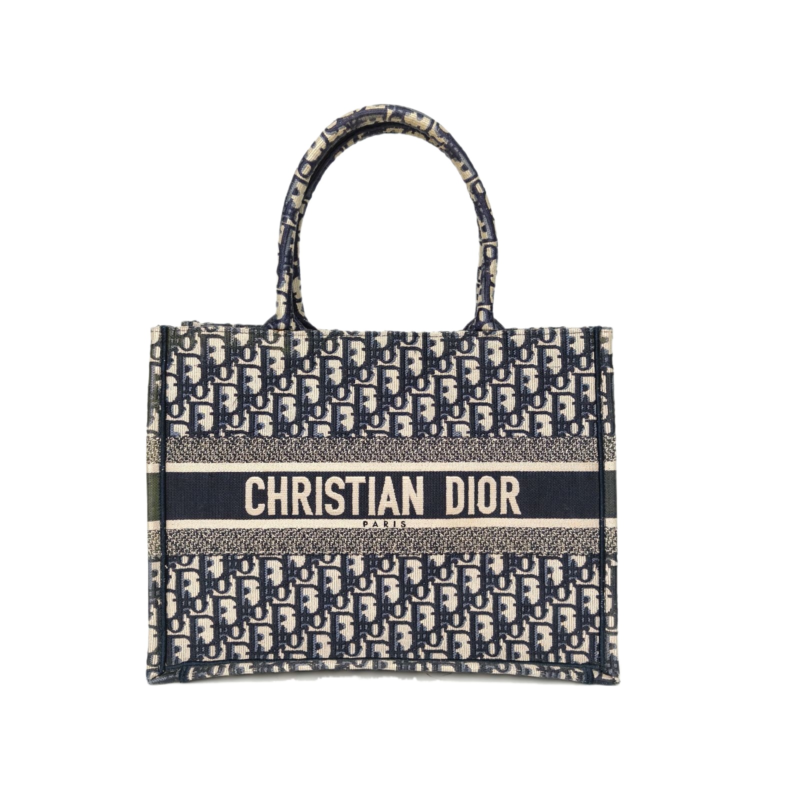 Dior Book Tote Medium 36 Blue Oblique Embroidery Canvas Tote Bag