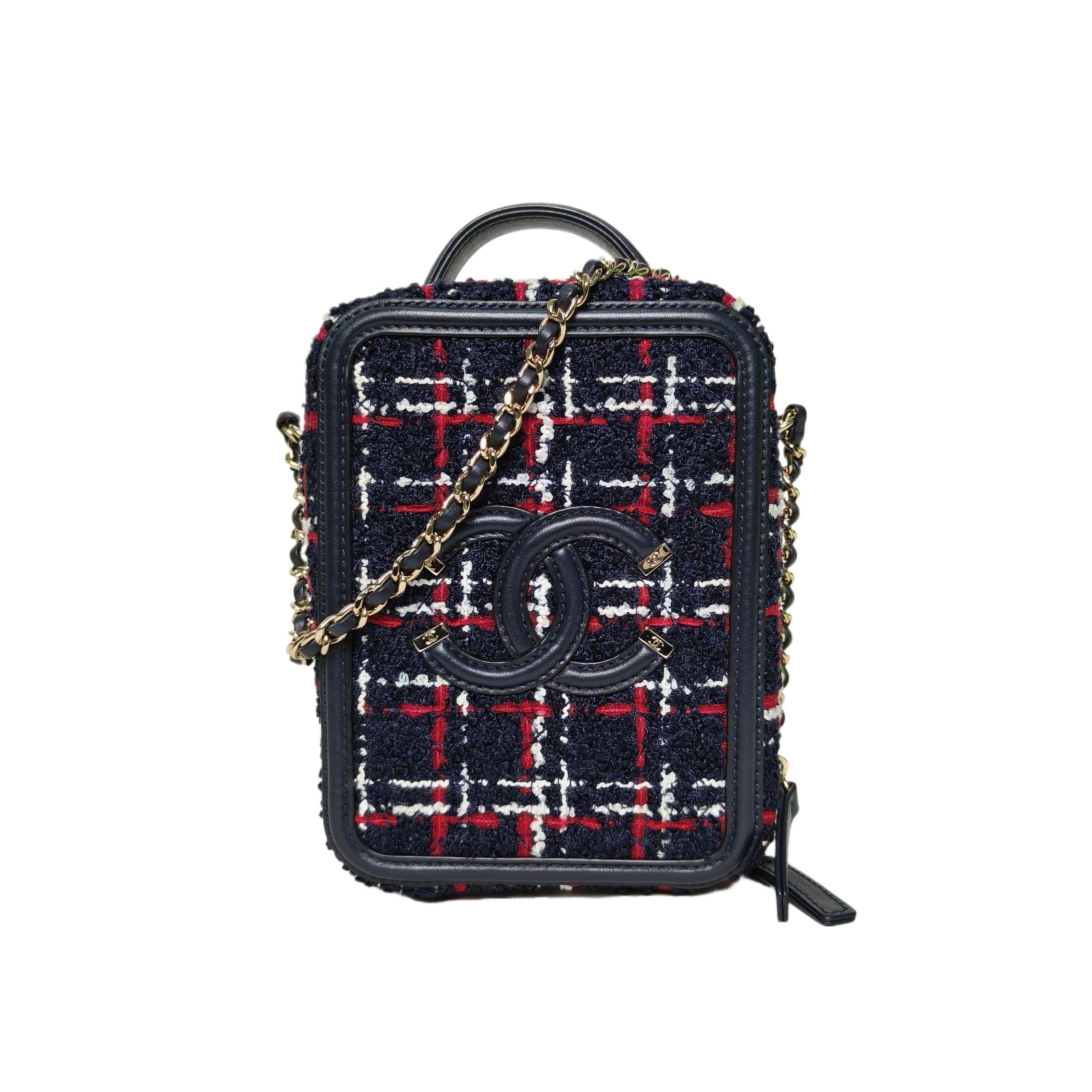 Chanel Vanity Case Vertical Two-Tone Wool Camera Bag With Handle