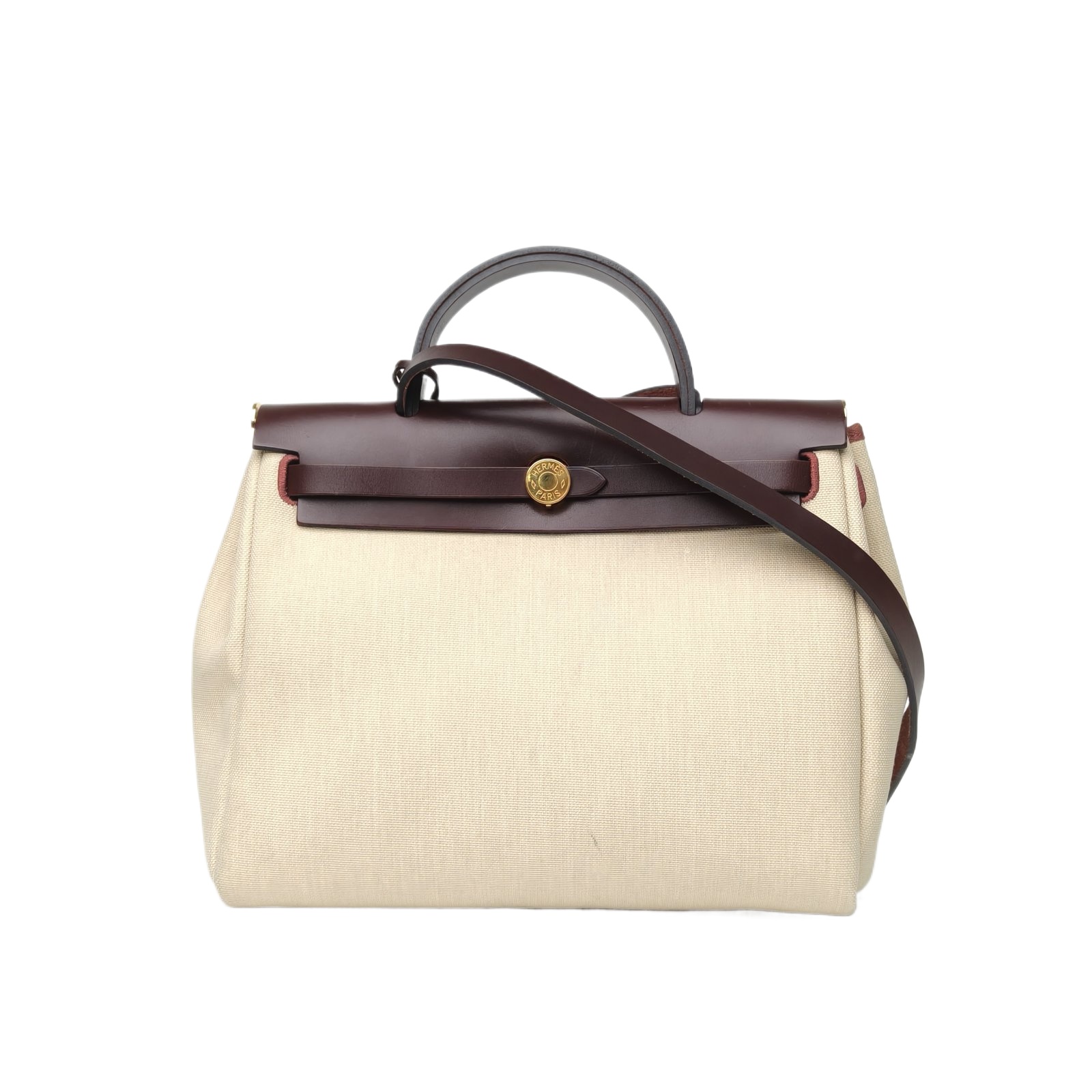 Hermes Herbag 31 in 0G Saddle Red Canvas & Hunter Leather