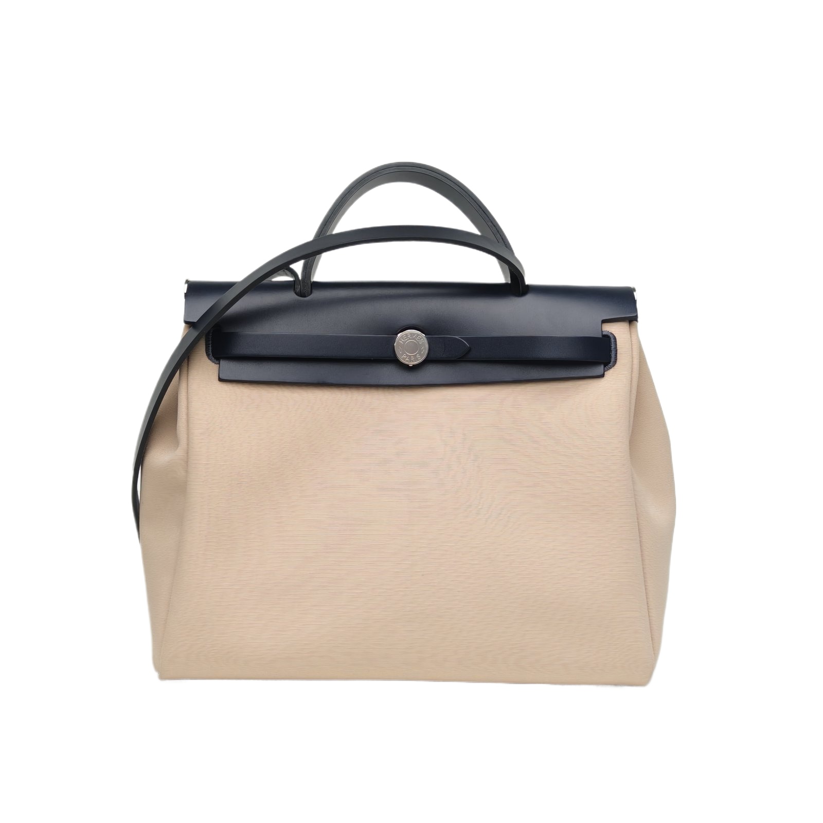 Hermes Herbag 31 in Beige/Blue Canvas & Hunter Leather