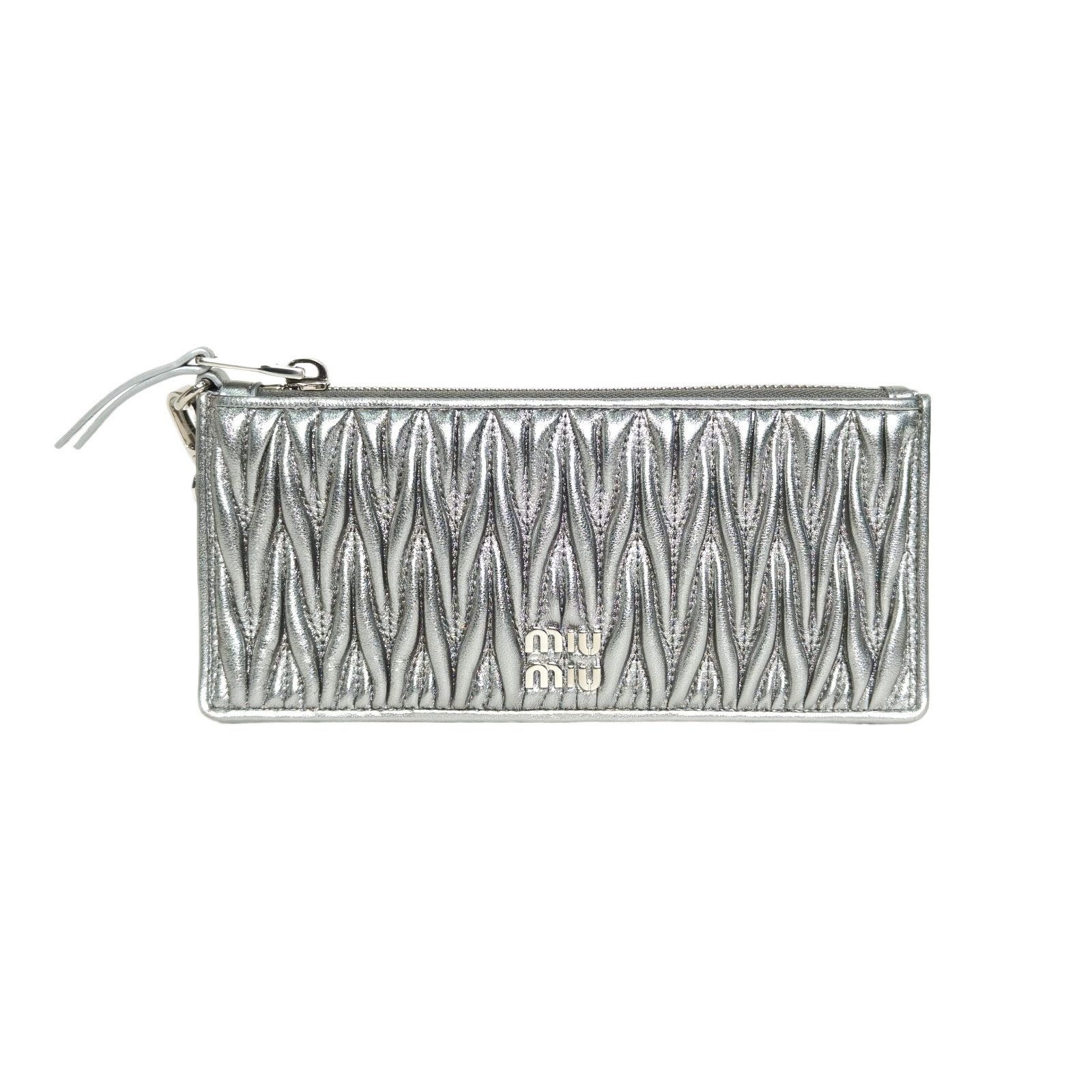 Miu Miu Matelassé Pouch 21cm in Silver Leather