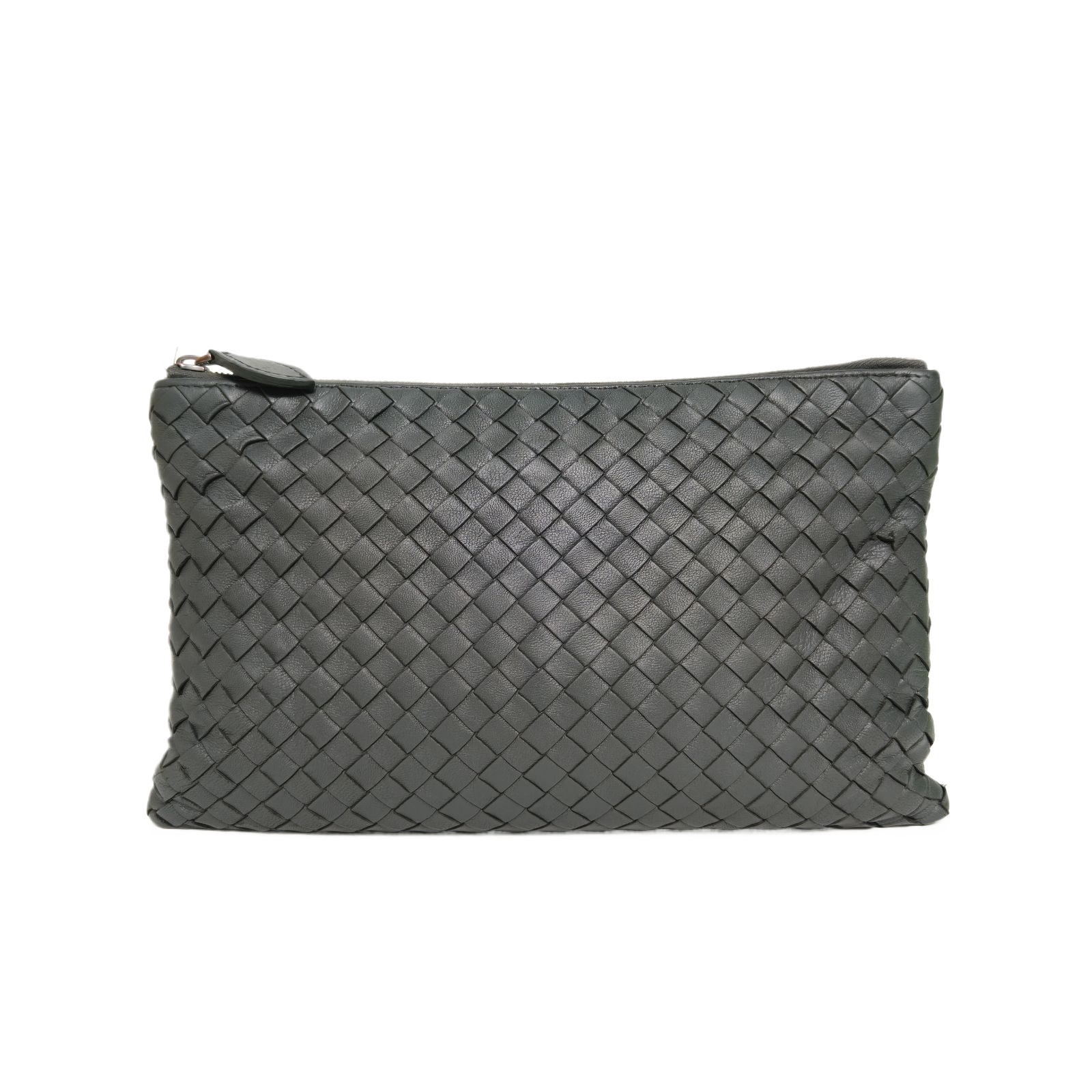 Bottega Veneta Intreccio Woven Pouch 25cm in Green Leather