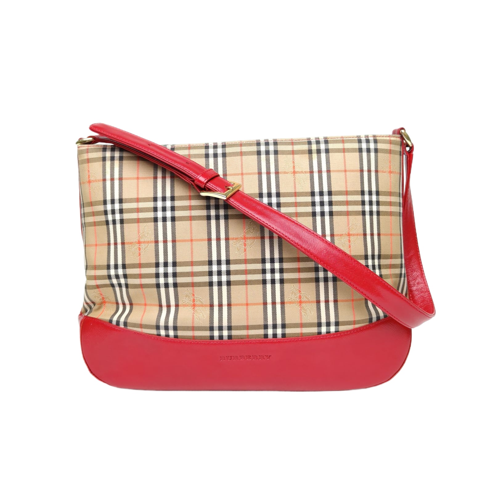 Burberry Crossbody Bag in Check Canvas and Red Leather