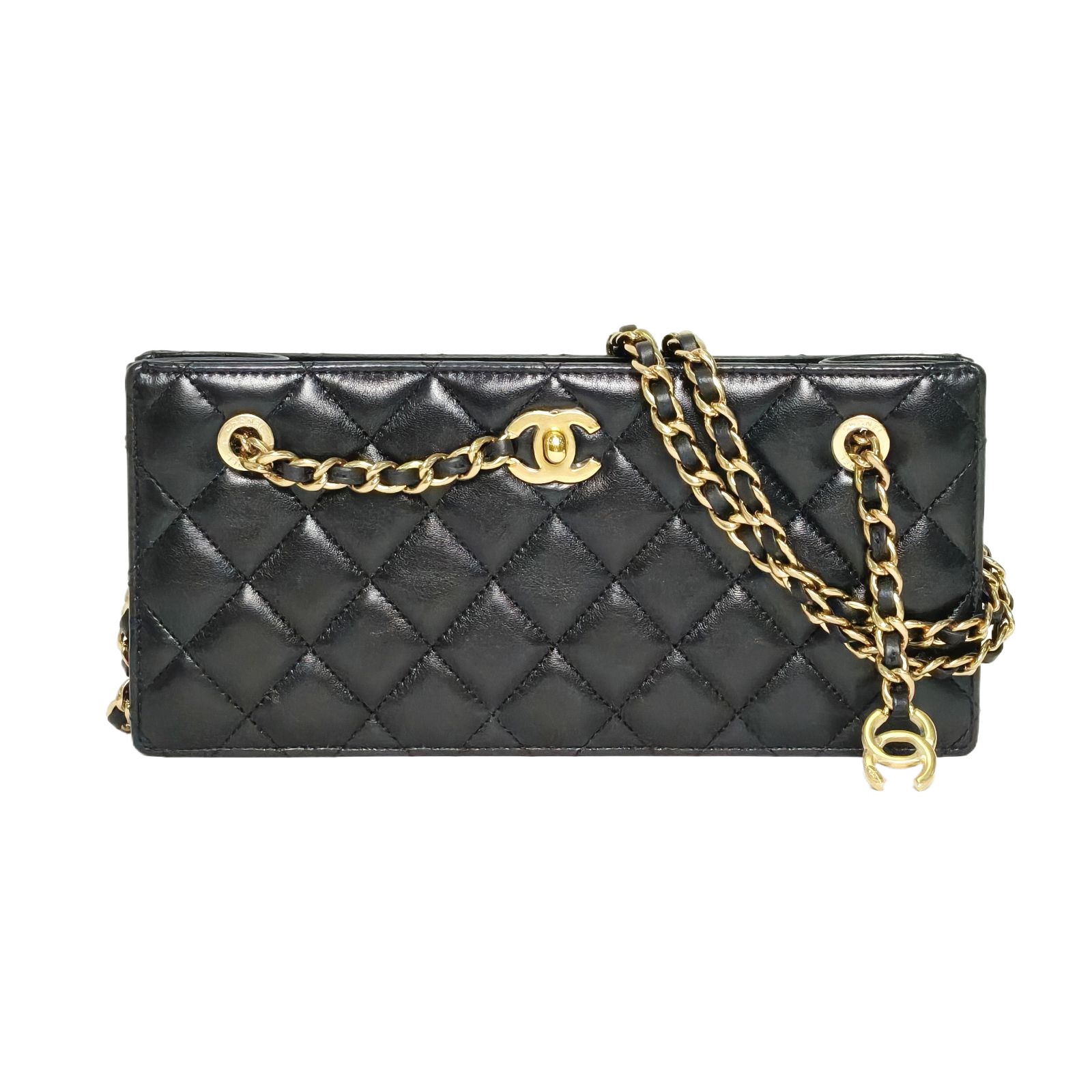 Chanel East West Long Flap Bag in Black Quilted Leather