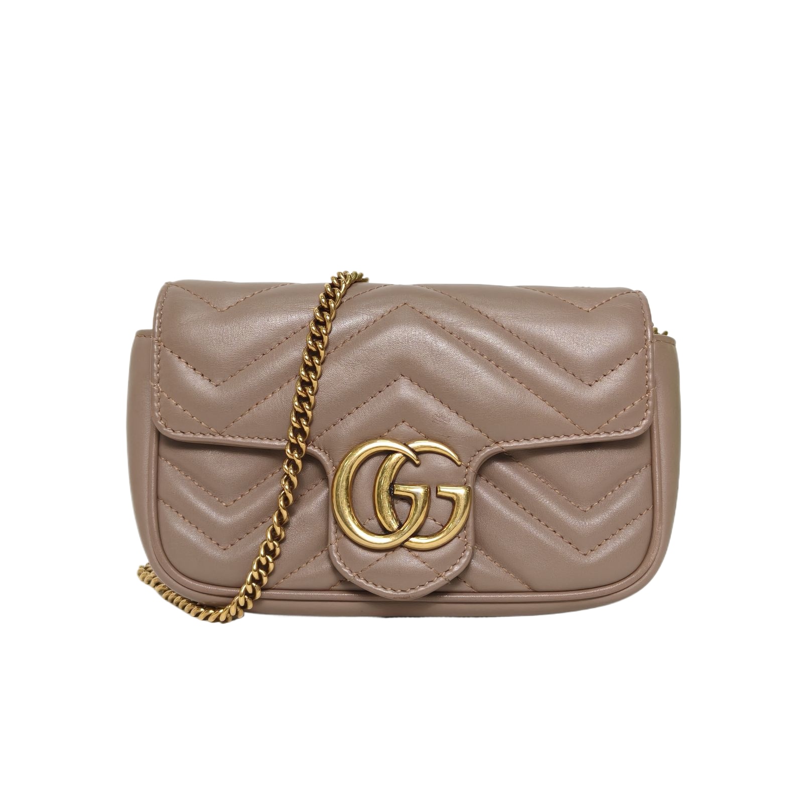 Gucci GG Marmont Super Mini 16.5 Bag in Taupe Quilted Leather