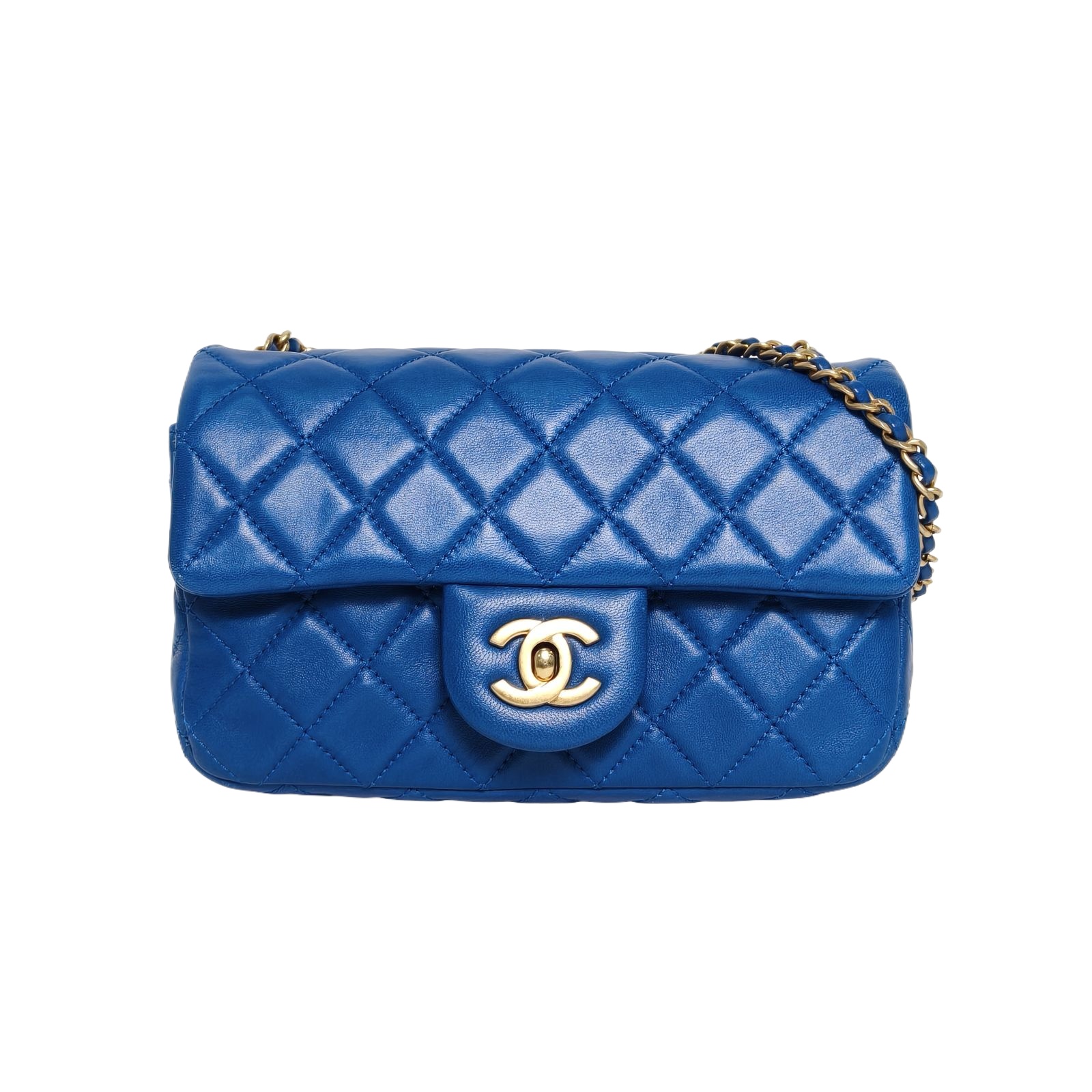 Chanel CF Large Mini 20cm Flap Bag in Blue Quilted Leather