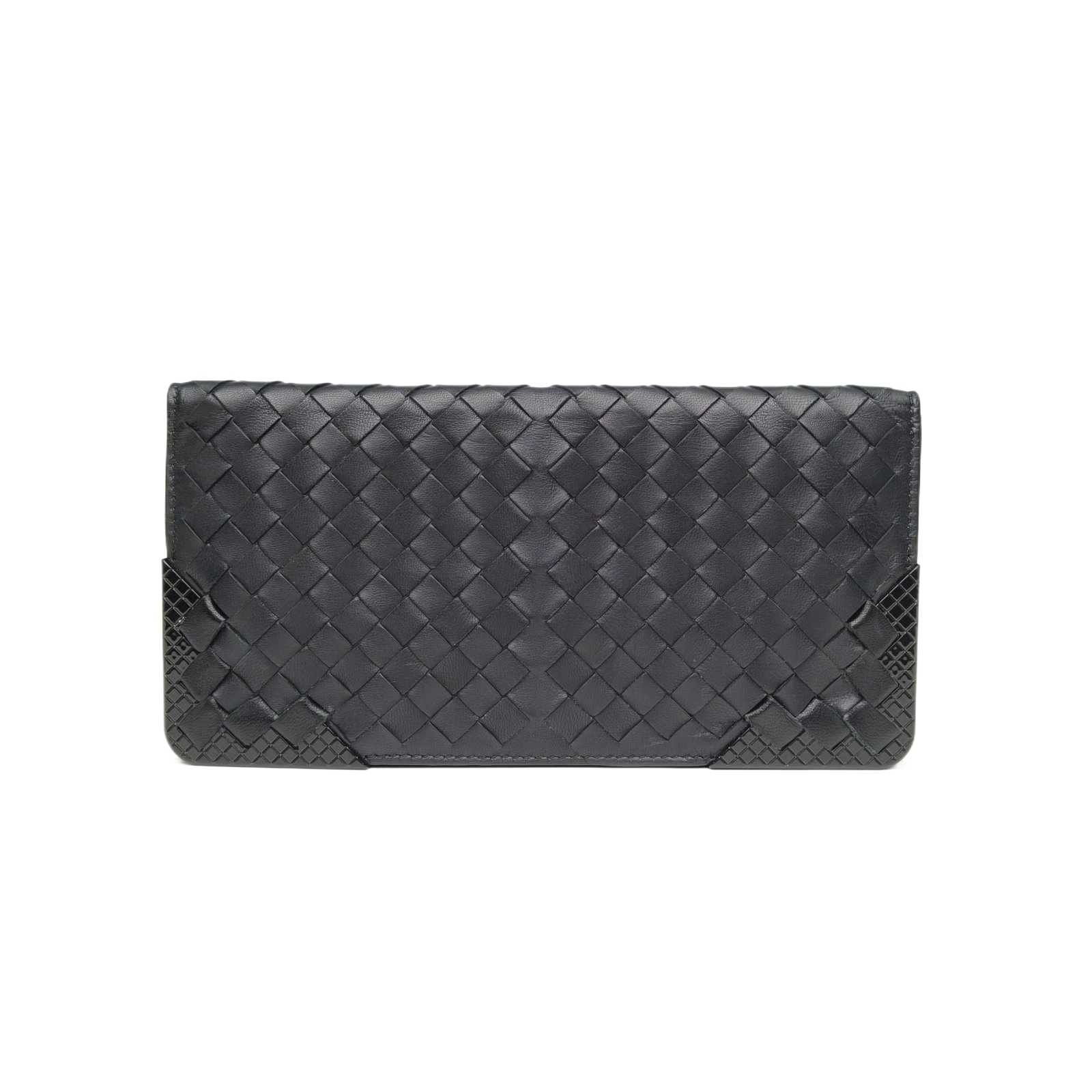 Bottega Veneta Long Wallet Black Intreccio Leather