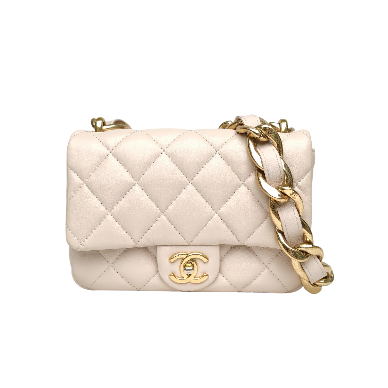 Chanel 22P Classic Flap Mini 20 Beige Lambskin Leather