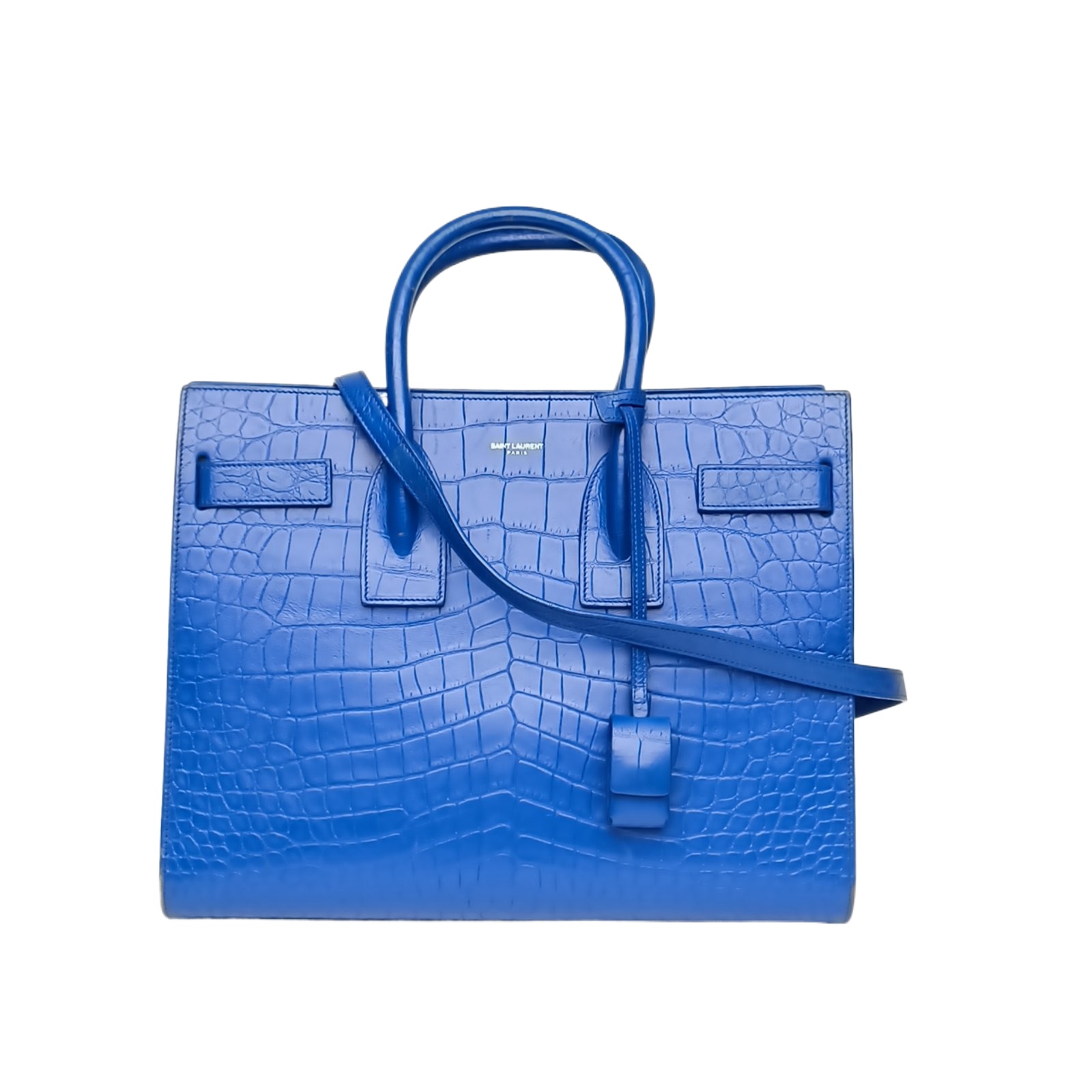 Saint Laurent Sac De Jour Small 32 Blue Crocodile Embossed Leather